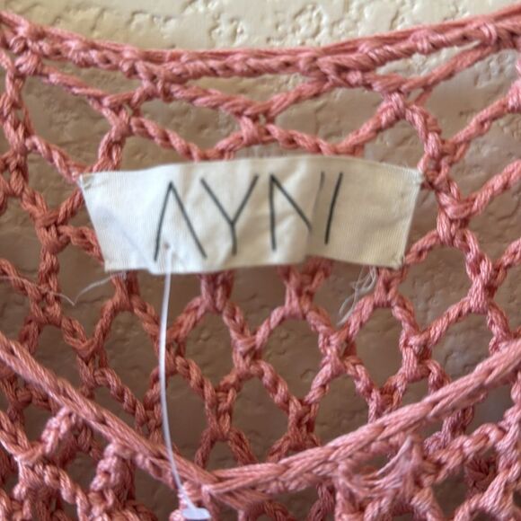 Ayni Pink Coral Crochet Knit Long Sleeve Maxi Dress Resort Swims Cover Up NWOT - Picture 9 of 12